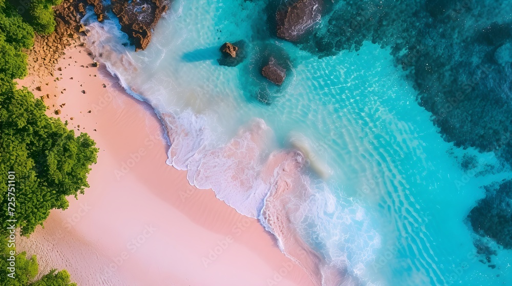 Aerial View Of Beautiful Tropical Beach Landscape.  (Generative AI).