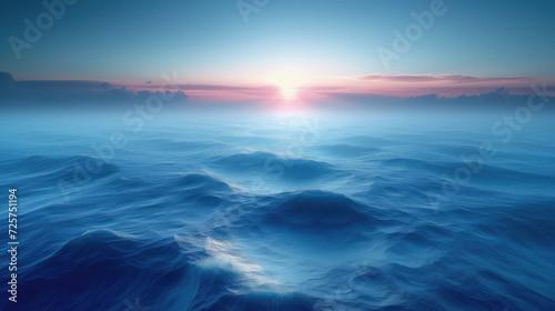Beautiful seascape. Sunrise over the sea. Ocean's horizon blue background. © Irina