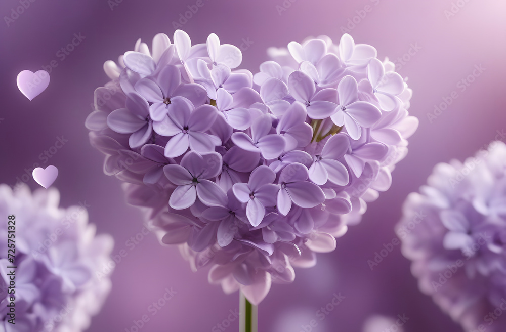 Obraz premium Lilac flowers in the shape of a heart. Isolated on a purple background.