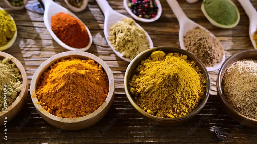 Variety of spices and herbs on the table Variety of spices and herbs on the table