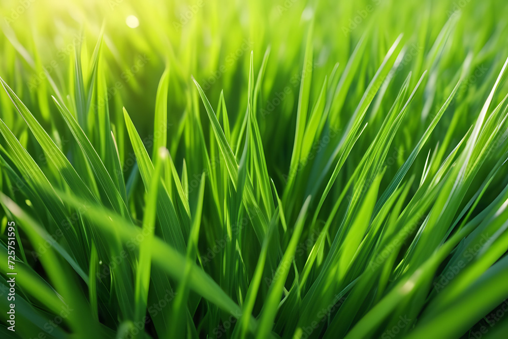 Fototapeta premium Close-up on green young grass on meadow