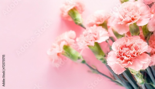 pink carnations on pink background banner with flowers in pastel colours © Josue