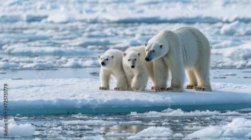 Polar bear family on sea ice