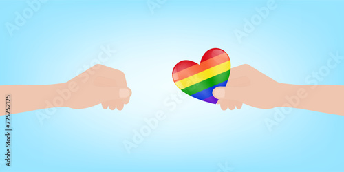LGBT Pride Month. LGBTQ Pride Heart or Rainbow Heart. Gay, Lesbian, Bisexual and Transgender Community. Vector Illustration. 