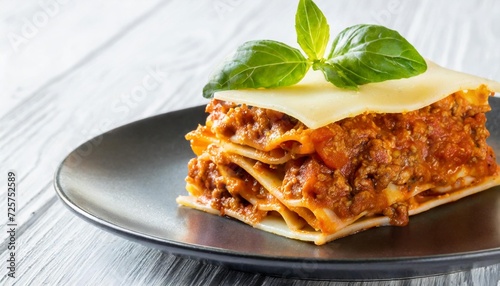 lasagne isolated on white background piece of lasagna with bolognese sauce on plate italian cuisine