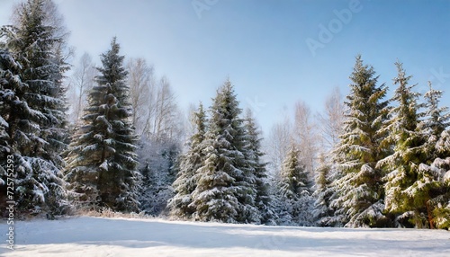 awesome winter landscape with spruces covered in snow
