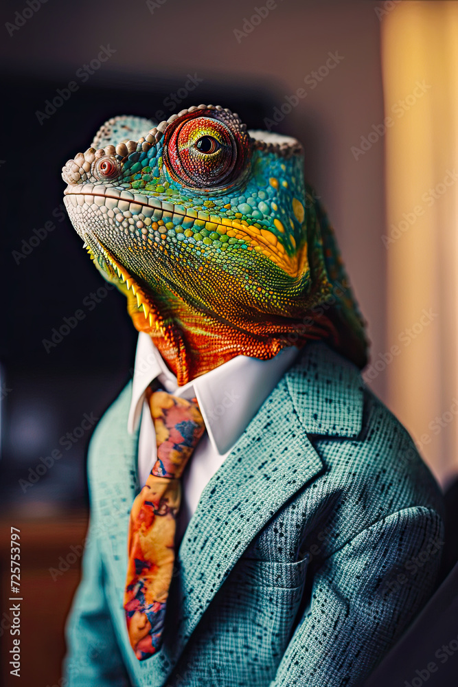 Portrait of a chameleon dressed in a formal business suit. Portrait of a chameleon dressed in a formal business suit.