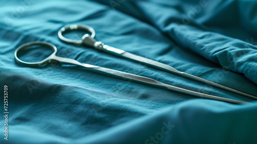 Surgical Instruments on Blue Drapery. Generative ai photo