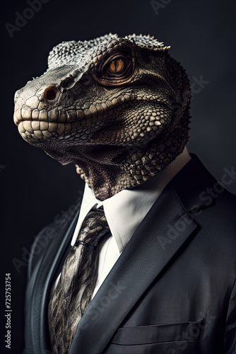 Portrait of a dragon dressed in a formal business suit.