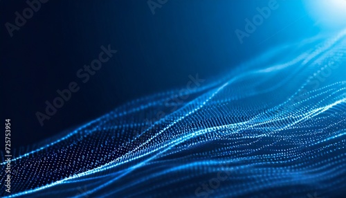 wave of dots and weave lines abstract blue background for design on the topic of cyberspace big data metaverse network security data transfer on dark blue abstract cyberspace background