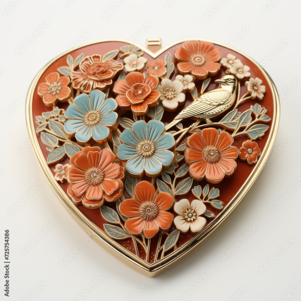 Elegant Heart-Shaped Jewelry Box with Floral and Bird Design
Elegant Heart-Shaped Jewelry Box with Floral and Bird Design