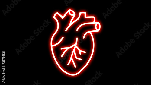 Fototapeta Naklejka Na Ścianę i Meble -  Medical cardiology pictogram. Heart Neon Label. Vector Illustration of Medical Human Health Objects. Medical structure of the neon human heart.