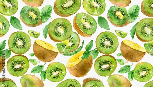 kiwi fruit watercolor vector seamless pattern print for apparel accessories wrapping paper wallpaper banners for juice cafes summer time posters all kiwi photo