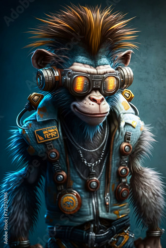 Portrait of a monkey dressed as a punk   Generative AI.