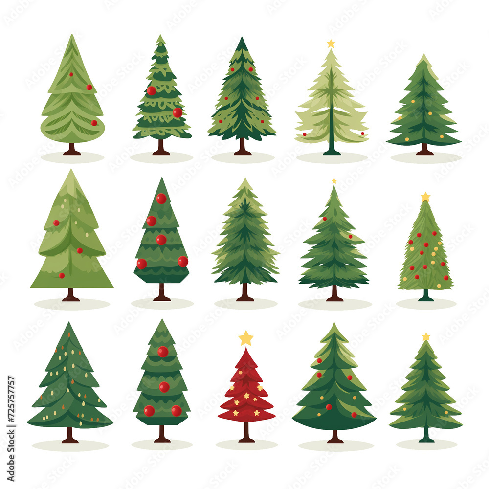 Christmas Tree flat icons set on white background Ai generated image