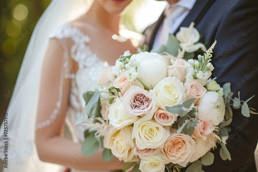 Naklejka premium Wedding couple with bride holding bouquet