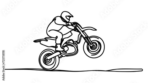 Continuous single drawn one line girl man riding a motorbike motorcycle bike drawn by hand picture silhouette. Line art