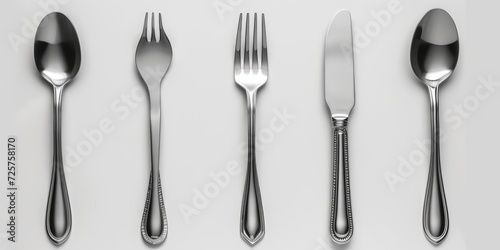 A set of silverware including a fork, knife, and spoon. Perfect for dining and kitchen concepts