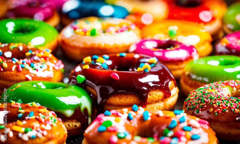 multi-colored donuts with glaze. Selective focus. multi-colored donuts with glaze. Selective focus.