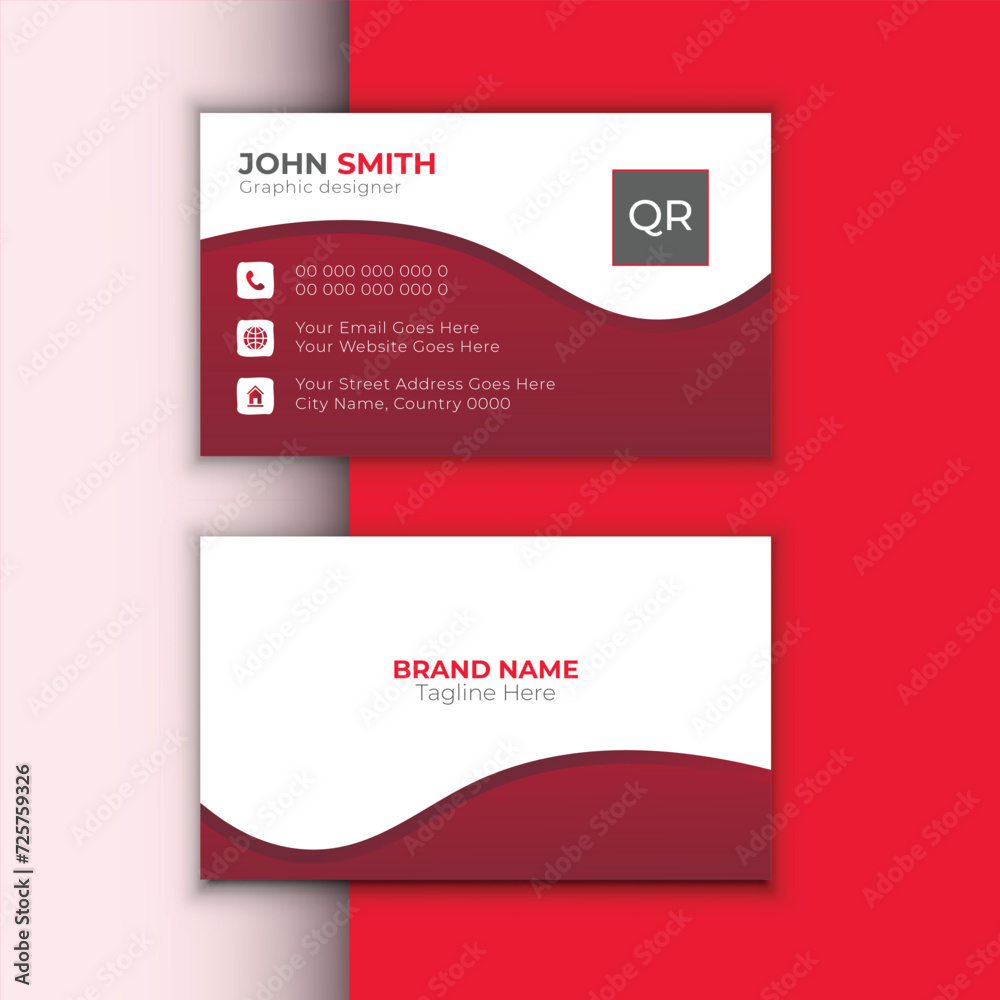 Vector elegant business card, red and white business card