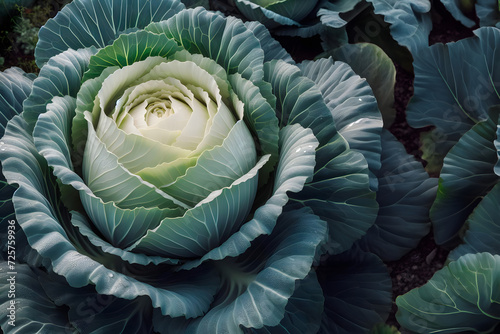 A ripe head of white cabbage in the garden.