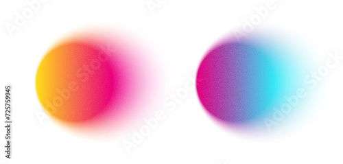 Gradient, gradation circle, grain noise texture abstract background. Watercolor gradient blend mesh of neon iridescent gradation. Blur shapes, abstract grain noise. Vector illustration