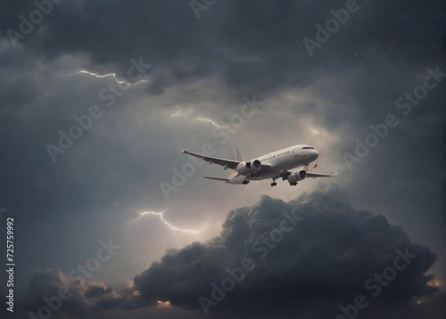 Airplane in the sky during a thunderstorm