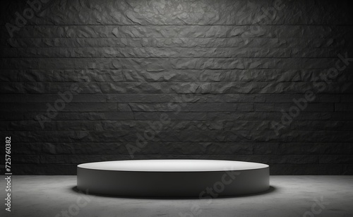 Empty stone podium on black background