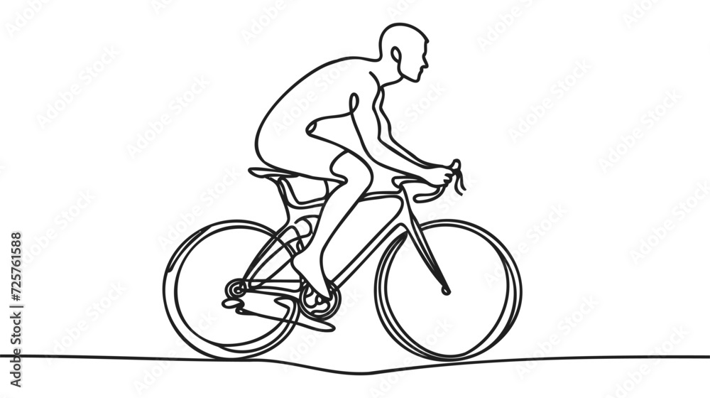 Fototapeta premium Single continuous line drawing of young agile man cyclist train to pedal cycling fast.