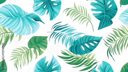 Seamless pattern with tropical leaves. Realistic botanical illustration. Vector Hawaiian background. Generative Ai © Passtudio