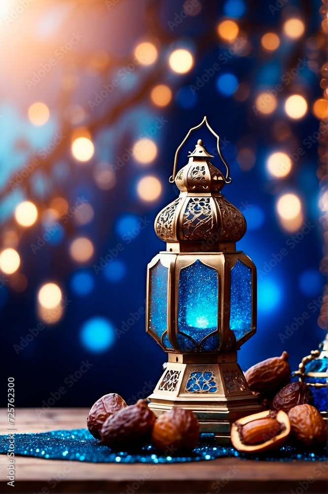 month of ramadan lamp glows islam. Selective focus.