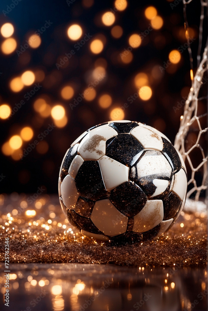Fototapeta premium soccer ball in the goal. Selective focus.