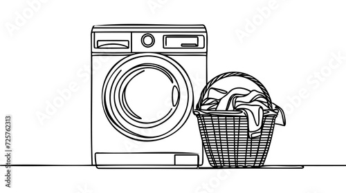 Washing machine with laundry basket in continuous line drawing style.