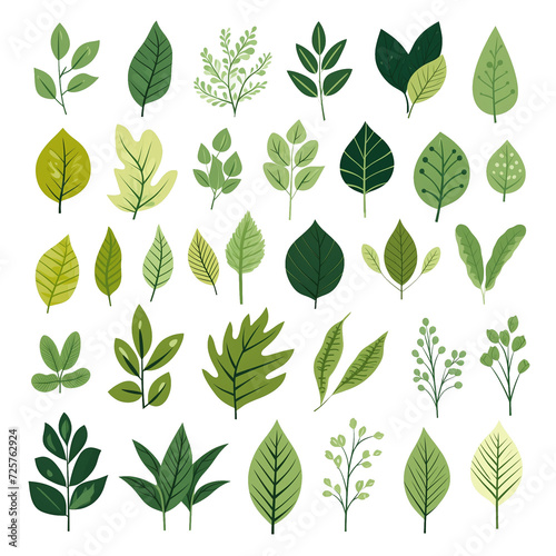 Green leaves flat Bio Organic Eco leaf icon set   Ai generated image