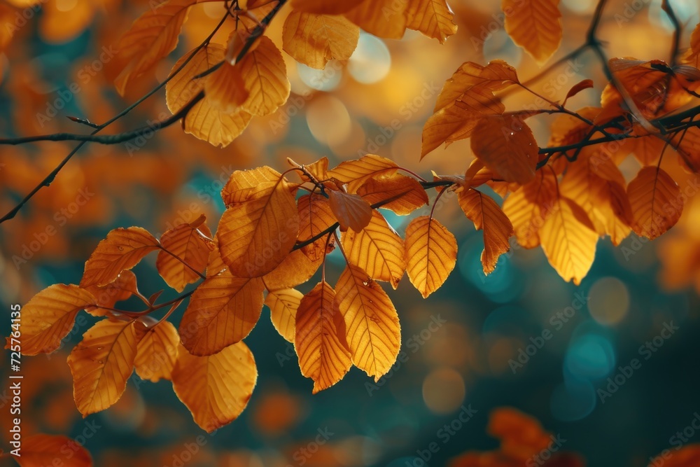 A close-up view of a tree branch covered in vibrant yellow leaves. This image can be used to depict the beauty of autumn or as a symbol of change and transition A close-up view of a tree branch covered in vibrant yellow leaves. This image can be used to depict the beauty of autumn or as a symbol of change and transition