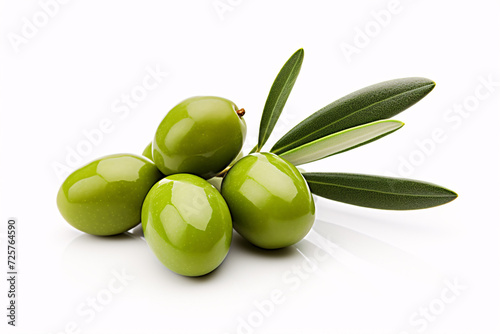 Wallpaper Mural Green olives with leaves on white background Torontodigital.ca