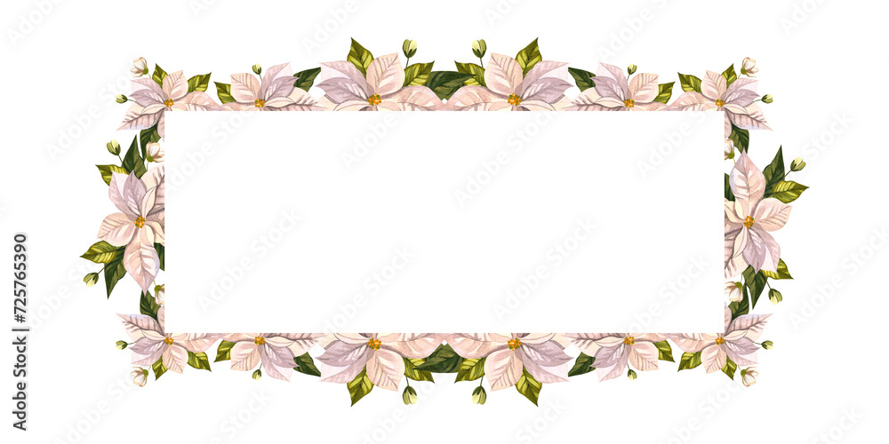 custom made wallpaper toronto digitalPoinsettia. Horizontal frame of snow-white flowers. Christmas interior flower. New Year watercolor illustration. For background design, banner, invitation, card. Save the date