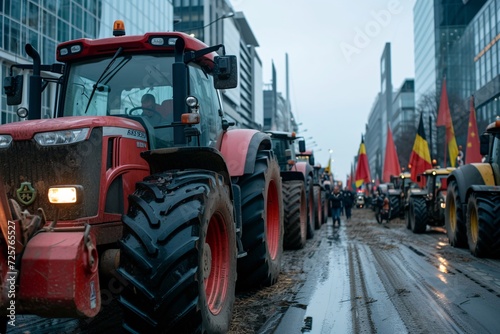Farmers and hauliers demonstrate against subsidy cuts and tax increases. The demonstrators have come to the event in tractors and trucks.