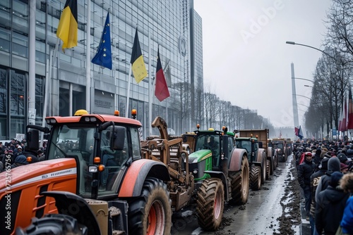 Farmers and hauliers demonstrate against subsidy cuts and tax increases. The demonstrators have come to the event in tractors and trucks. photo