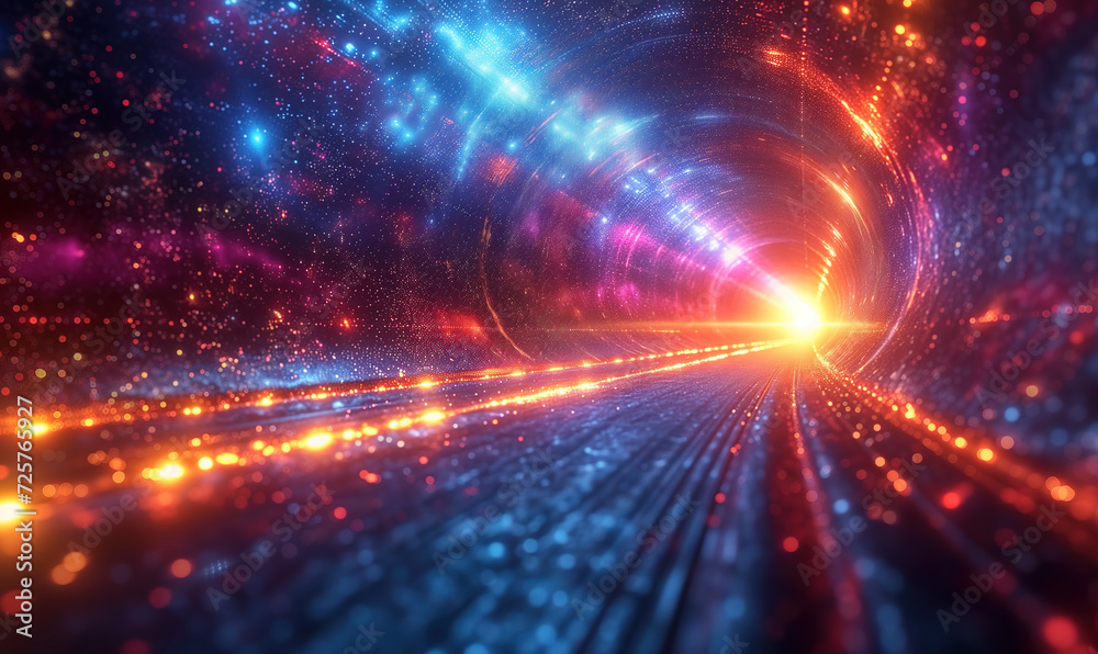 Obraz premium Light tunnel , data transfer, Concept of big data, machine learning, artificial intelligence, hyper loop, virtual reality, high speed network
