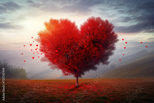 Valentines day background with tree in heart shape