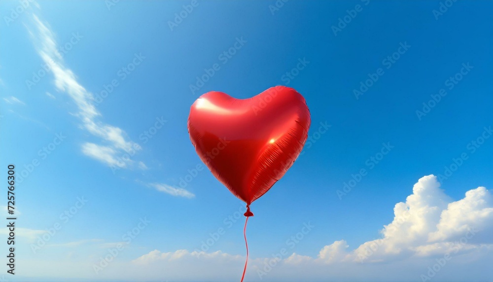 Heart shaped red balloon flying against a blue sky backdrop copyspace
Heart shaped red balloon flying against a blue sky backdrop copyspace