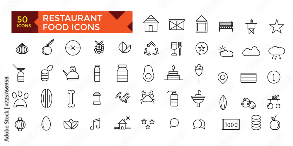 Restaurant outline apps icon set, vector, icons collection