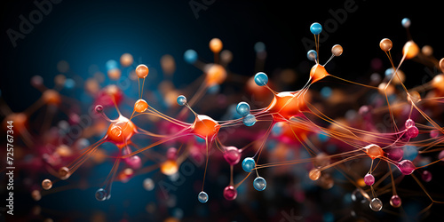 Detailed 3D rendering showcases the intricate gene structure with lines and nodes Transparent molecules designed matter chemistry structures Medical studies of molecular structures. photo