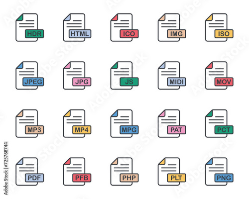 Filled color outline icons set for File format.