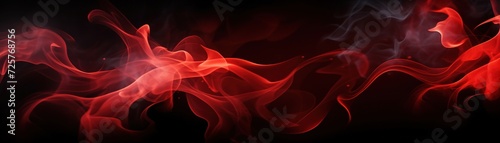 Abstract fiery waves on a black background, capturing the essence of fire, suitable for powerful graphic designs, backgrounds, or creative visuals. Panoramic banner.