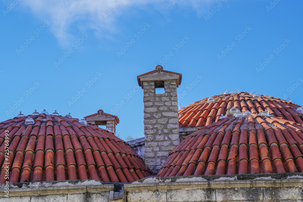 Old Turkish bath building dome, roof, chimney and glass for sun, Ottoman architecture