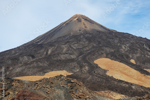 View of Mount Teide, the highest mountain of Spain situated in the Canary Islands, Spain. Famous destinations for hikers. Teide National Park, Unesco World Heritage Site.