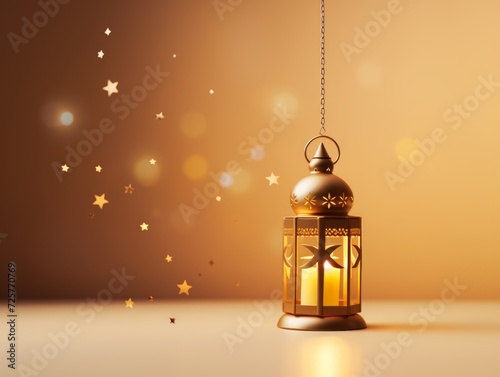 golden ramadan or muslim holiday and festival lantern. golden lantern with crescent and stars. Ramadan mubarak 3d social media post design template