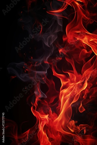 Abstract fiery waves on a black background, capturing the essence of fire, suitable for powerful graphic designs, backgrounds, or creative visuals. Vertical picture.